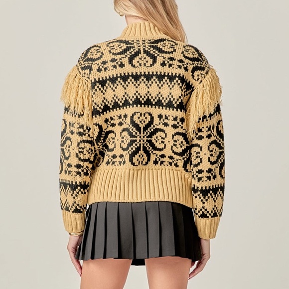 English Factory Sweater Fair Isle Fringed Chunky Knit Mock Neck Nordic Small - Picture 3 of 7